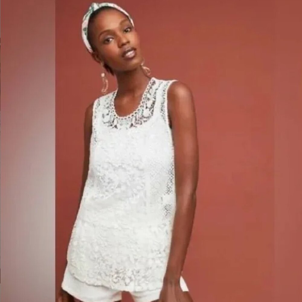 Tiny by Anthropologie White Gardenia Lace Top